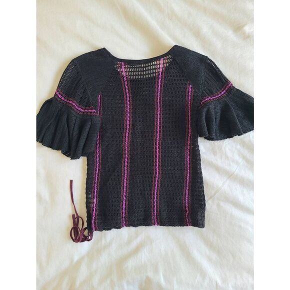 Free People Blouse Top Women's Size XS Crochet Black and Purple Side Tie Top - Picture 6 of 7